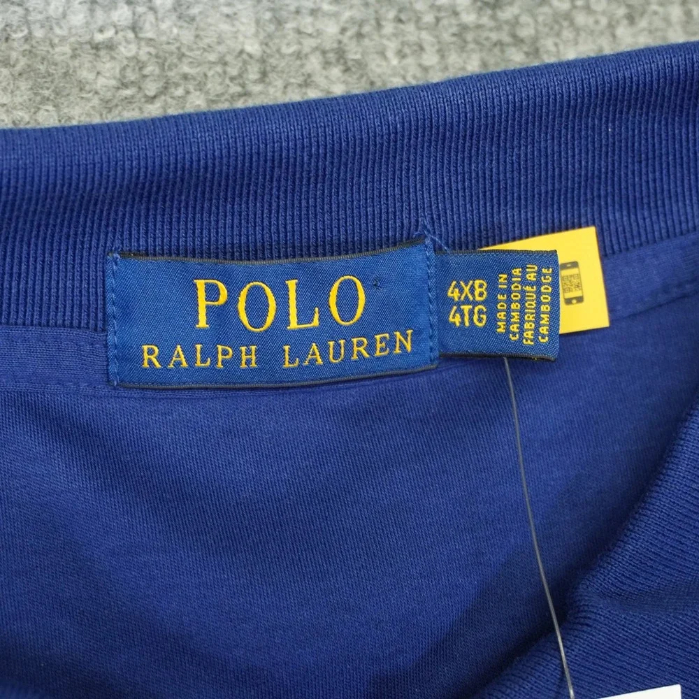 Polo Ralph Lauren Polo Shirt Men 4XB Blue Short Sleeve Classic Fit Flesh Pony